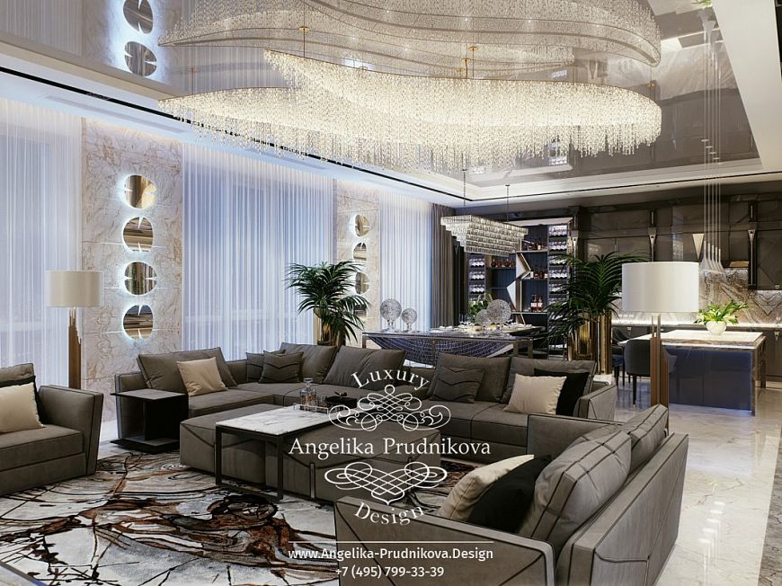 Дизайнпроект интерьера гостиной в стиле модерн с элементами ардеко на Щукинской