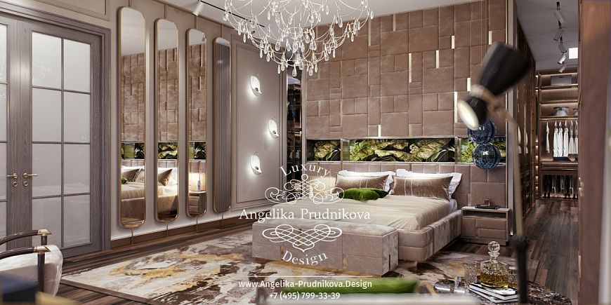 Дизайнпроект интерьера спальни в стиле ардеко в элитном загородном доме