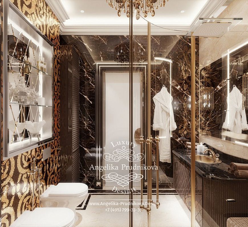 Дизайнпроект интерьера ванной комнаты с мозаикой в коттедже в г.Брянск