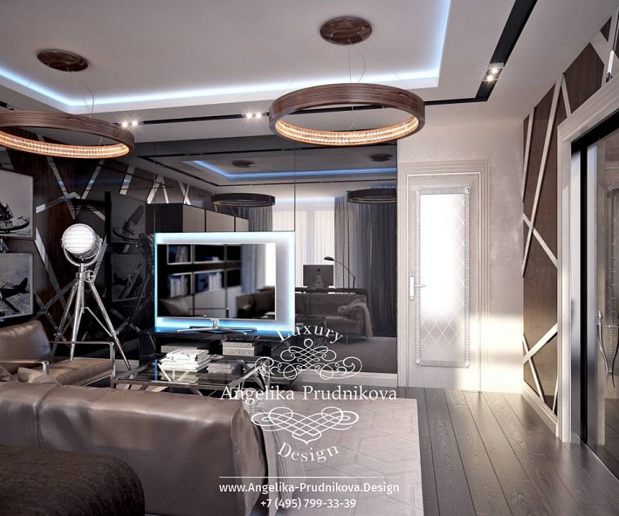 Дизайнпроект интерьера кабинета и спорт зала в стиле лофт в элитном Таун Хаусе Парк Авеню
