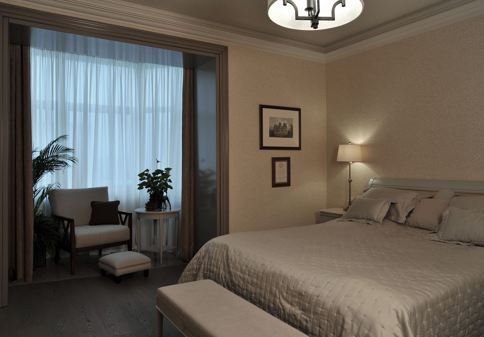 Фото интерьера, Спальня в стиле Америка. Проект 11.02.2016/493699 - Квартира в Москве, Автор проекта: Архитекторы Никита Киржаков