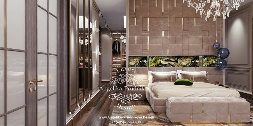 Дизайнпроект интерьера спальни в стиле ардеко в элитном загородном доме