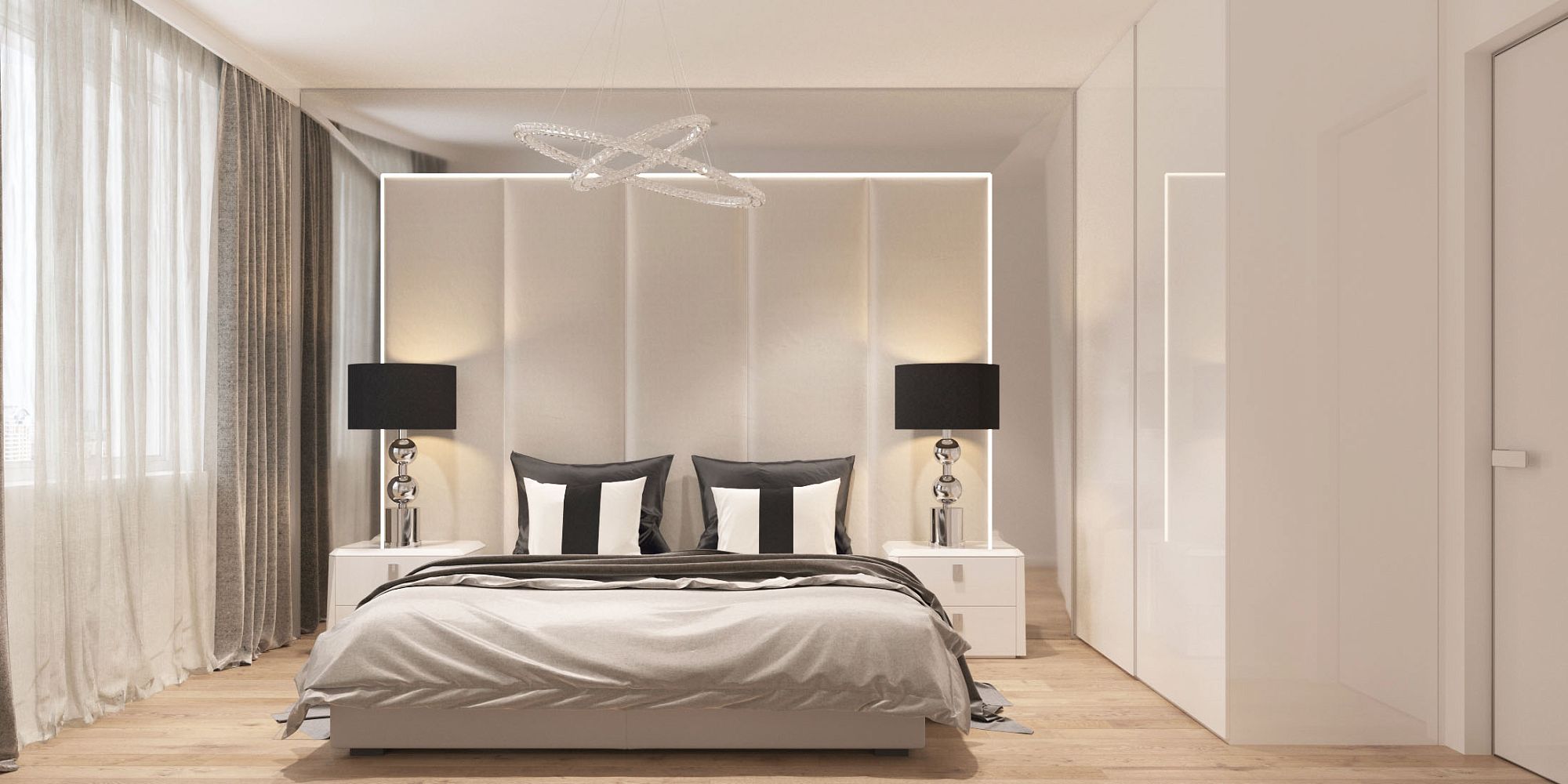 3D интерьера, Спальня в стиле Современная. Проект Спальная комната - Квартира для семьи с ребенком, Автор проекта: Архитекторы Станислав Клюев