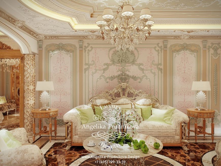 Дизайнпроект интерьера гостиной в стиле барокко на Ленинском