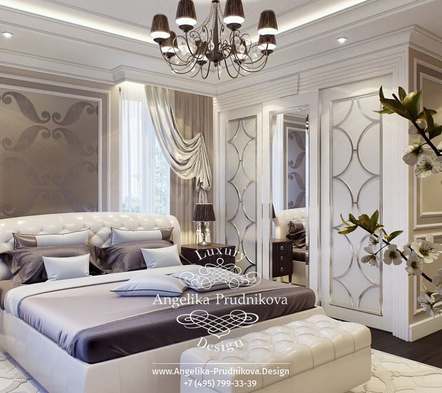 Проект интерьера мужской спальни в стиле английская классика в ЖК Дубровка