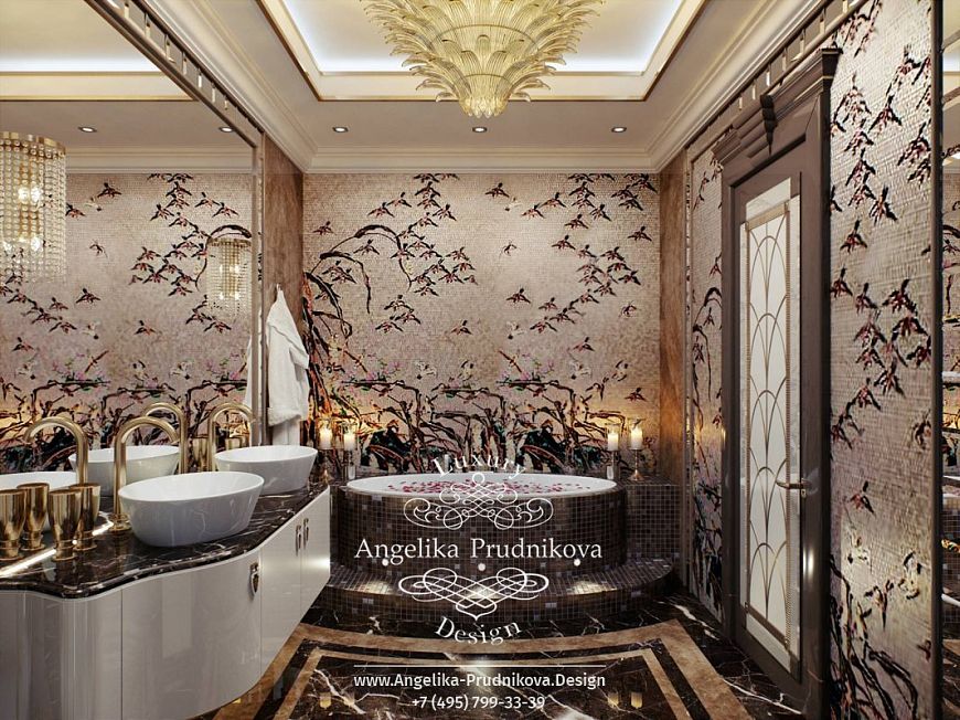 Дизайнпроект интерьера ванной комнаты в стиле ардеко на Большой Пироговской