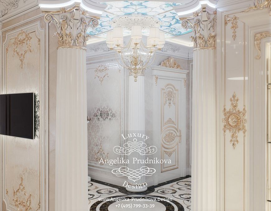 Дизайнпроект интерьера холла в стиле барокко в ЖК Ривьера Парус