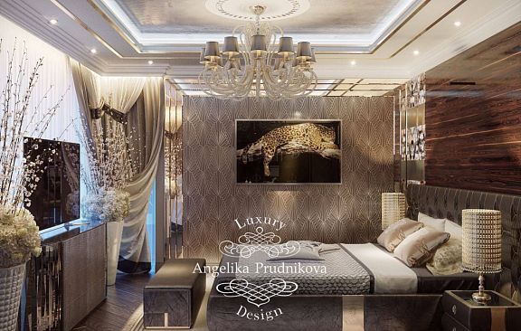 Дизайн-проект интерьера женской спальни в стиле ар-деко на Большой Пироговской