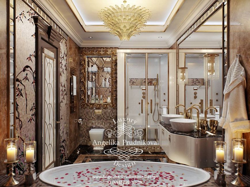 Дизайнпроект интерьера ванной комнаты в стиле ардеко на Большой Пироговской
