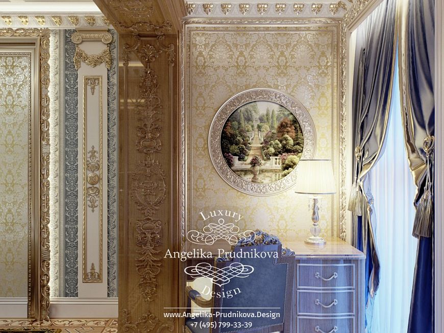 Дизайнпроект интерьера мужской спальни в стиле барокко